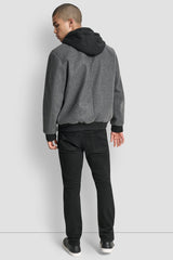 FAUX WOOL BOMBER WITH HOODED BIB