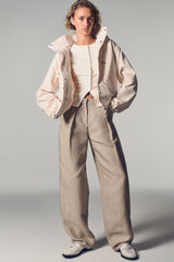 HIGH COLLAR BOMBER JACKET WITH HOOD