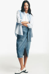 HIGH-RISE DENIM WRAP SKIRT