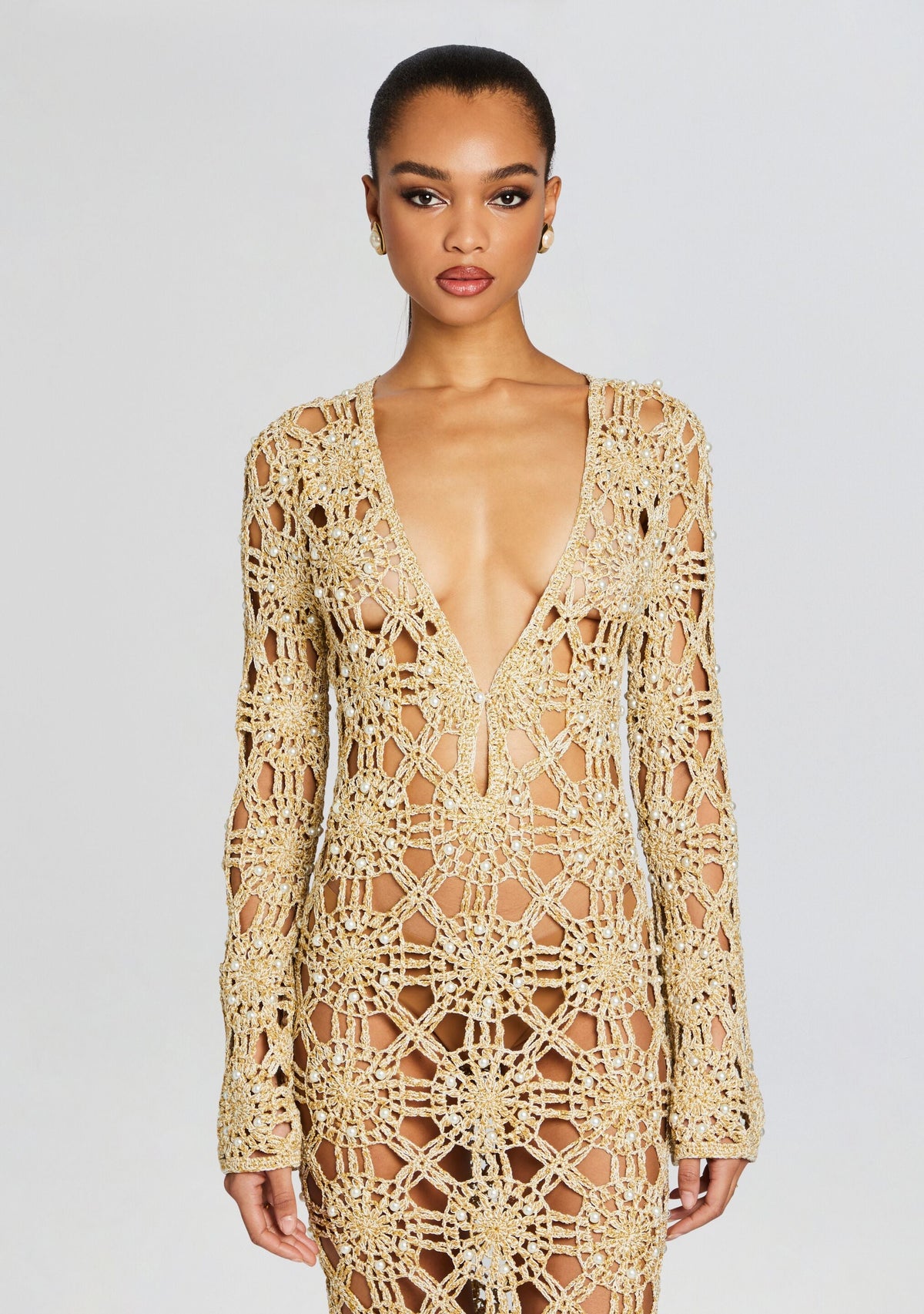 Yesly Metallic Crochet Dress