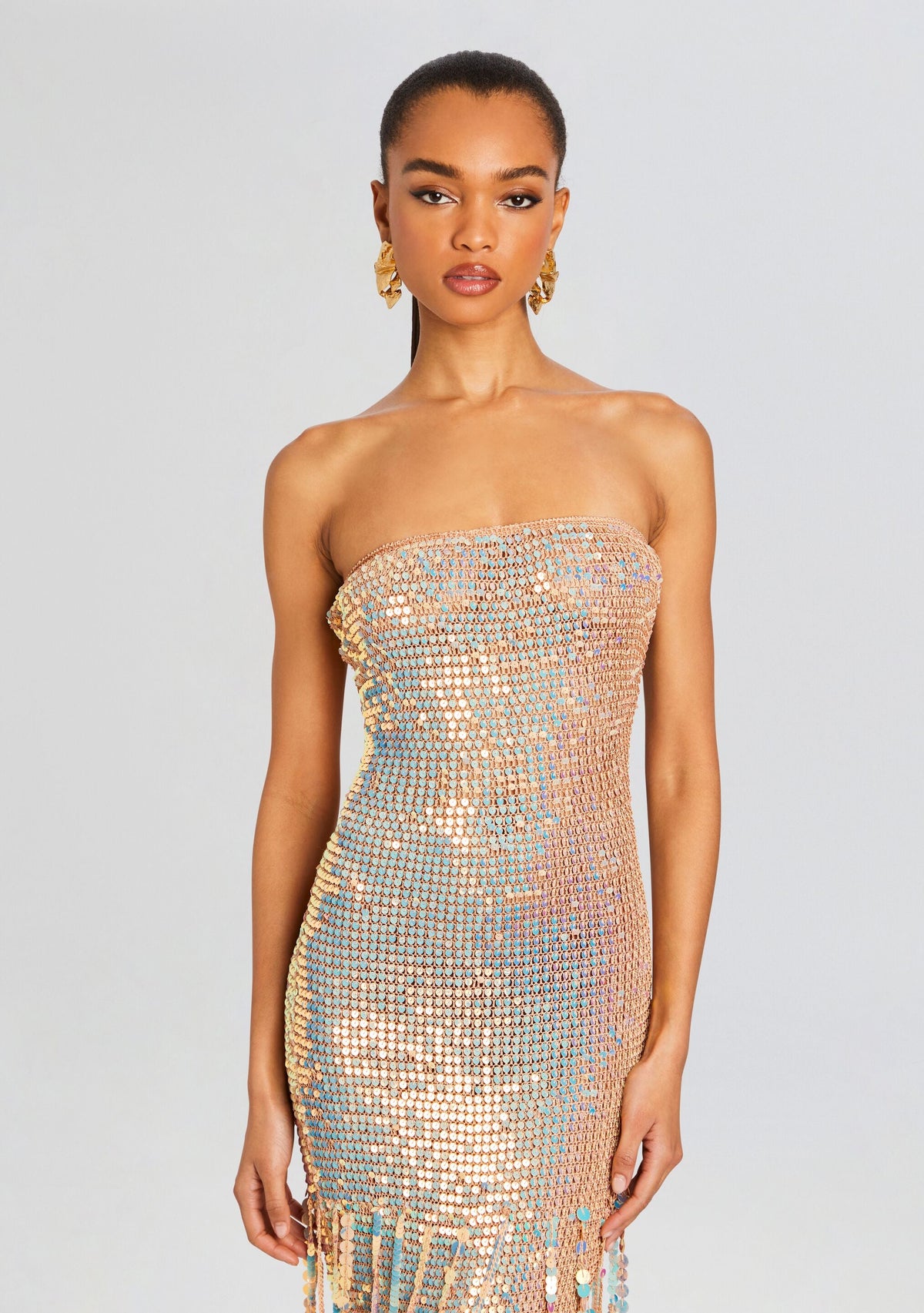 Tera Sequin Fringe Crochet Dress