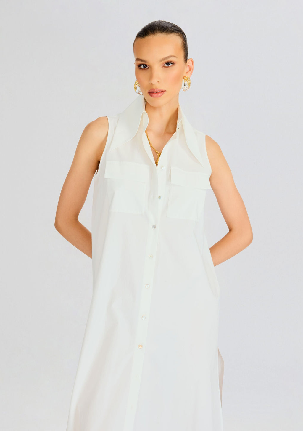 Sleeveless Floor Length Shirt Dress