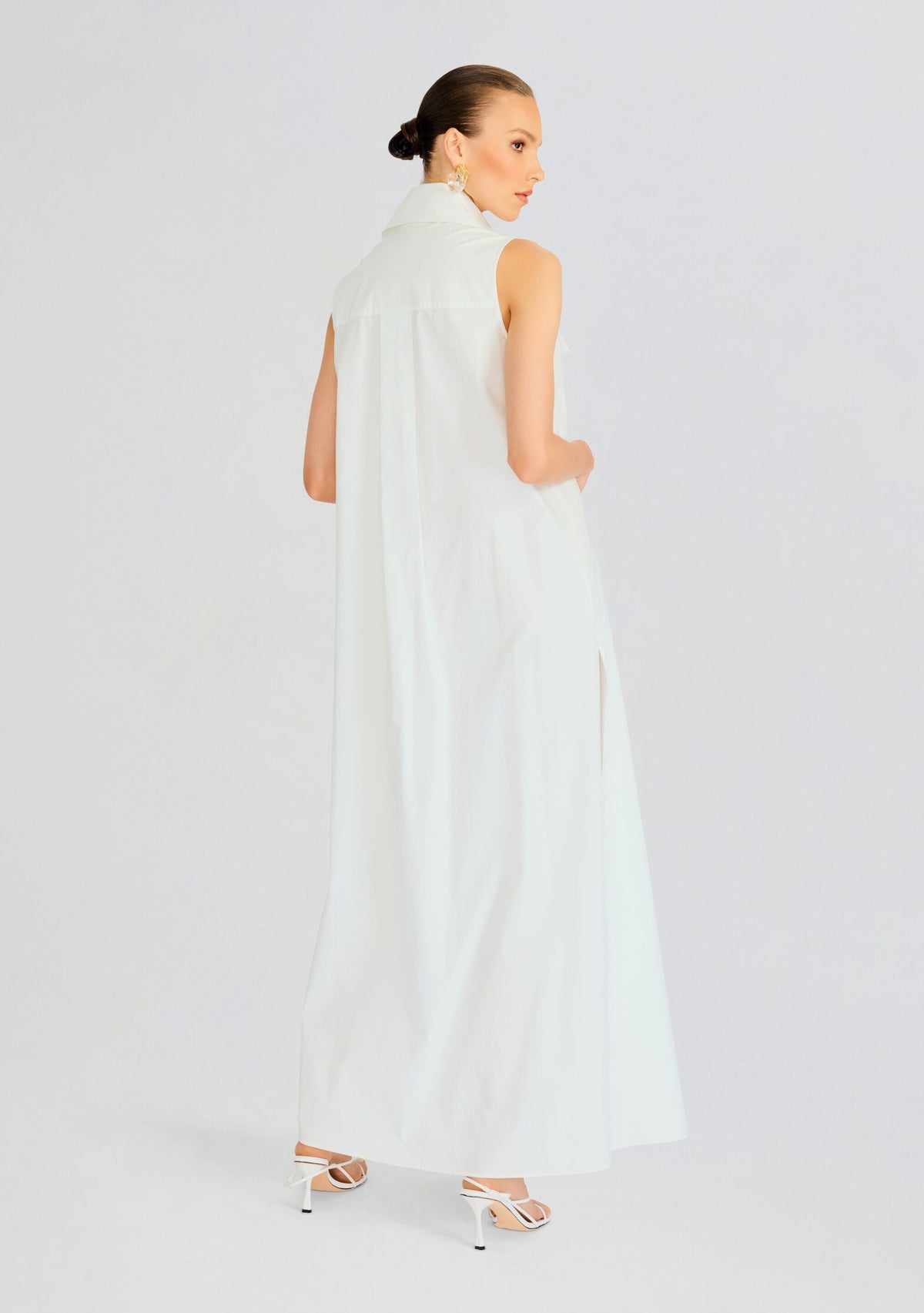 Sleeveless Floor Length Shirt Dress