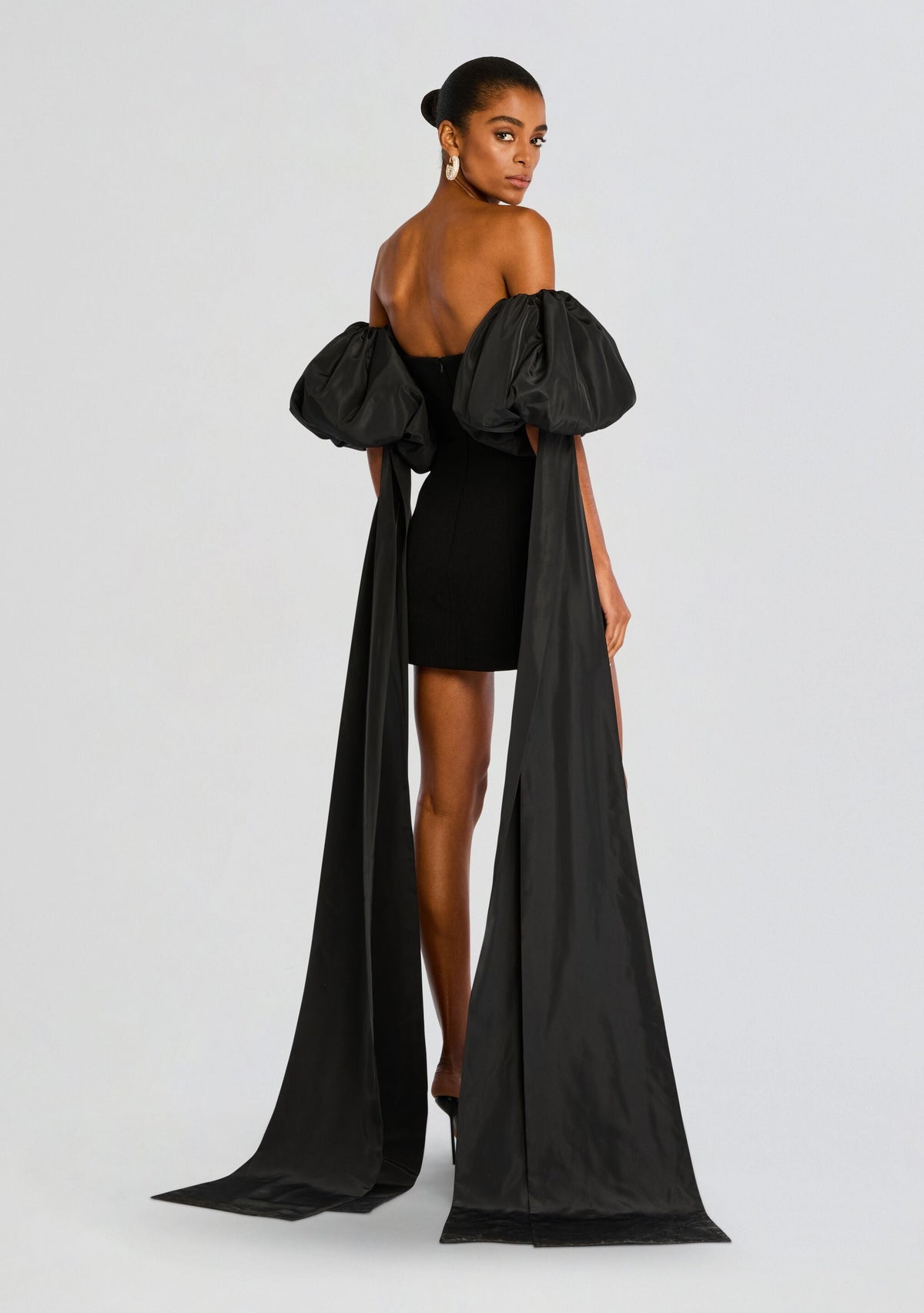Laurent Mini Button Dress with Black Plumes