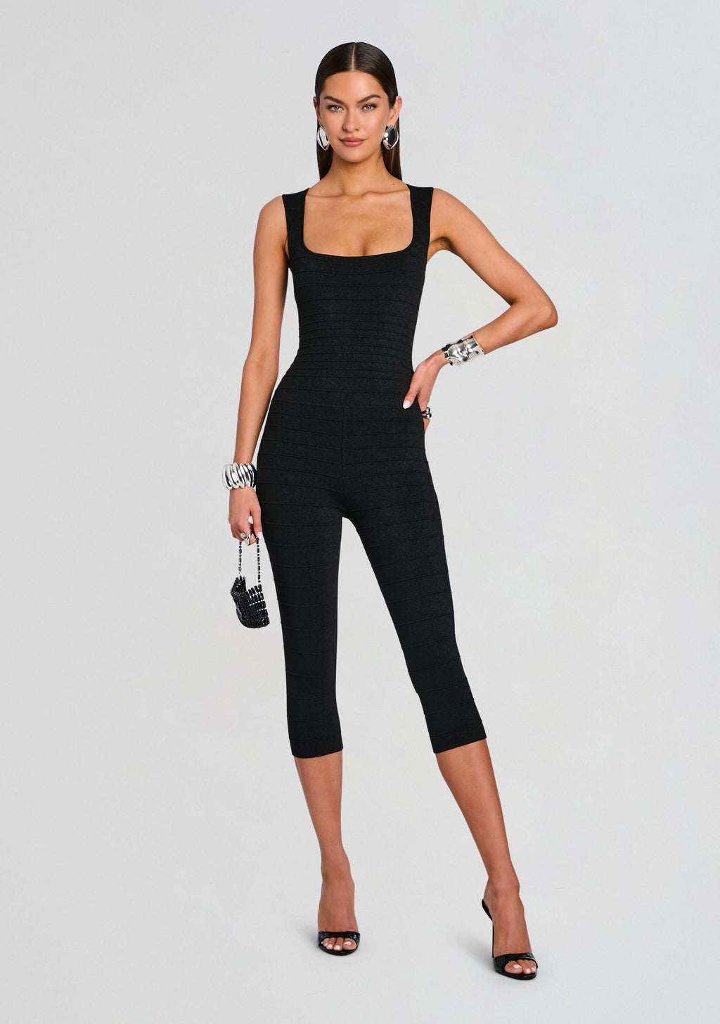 Leana Metallic Bandage Knit Jumpsuit