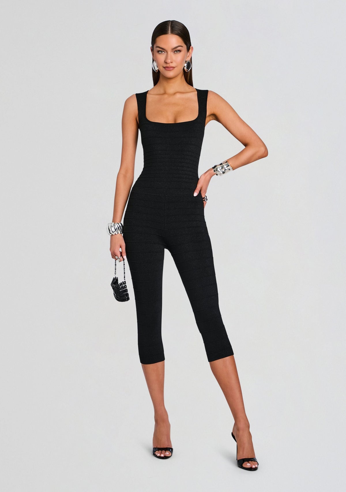 Leana Metallic Bandage Knit Jumpsuit