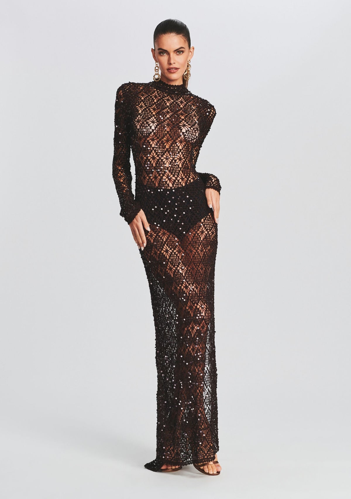 Alexa Sequin Open Crochet Dress