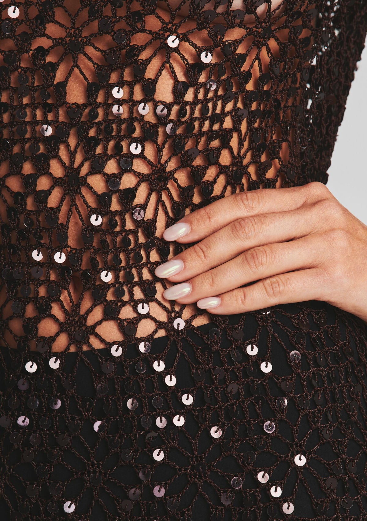 Alexa Sequin Open Crochet Dress
